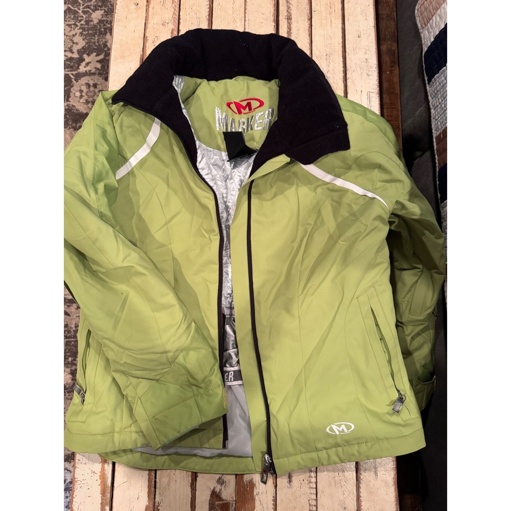 Marker Womens Lime Green Ski Jacket Thermal Quilted Lining Size 4